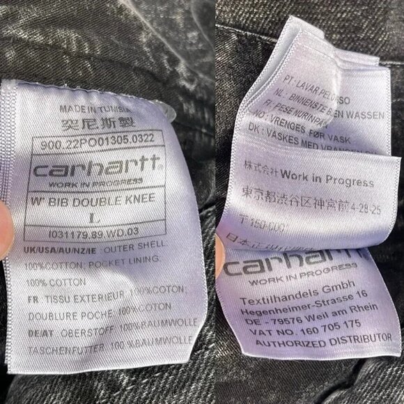 Carhartt Work In Progress acid Black Bib Double Knee Overalls large - Picture 14 of 15